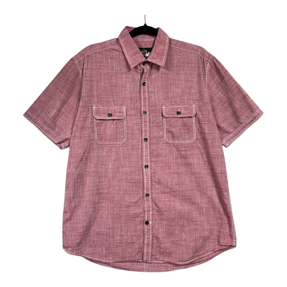 Dukes Bark American Sportswear Red Button Up Short Sleeve Shirt Large